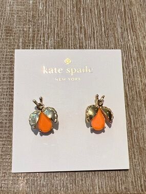 Kate Spade Gold-Tone Orange Enamel Ladybug Stud Earrings